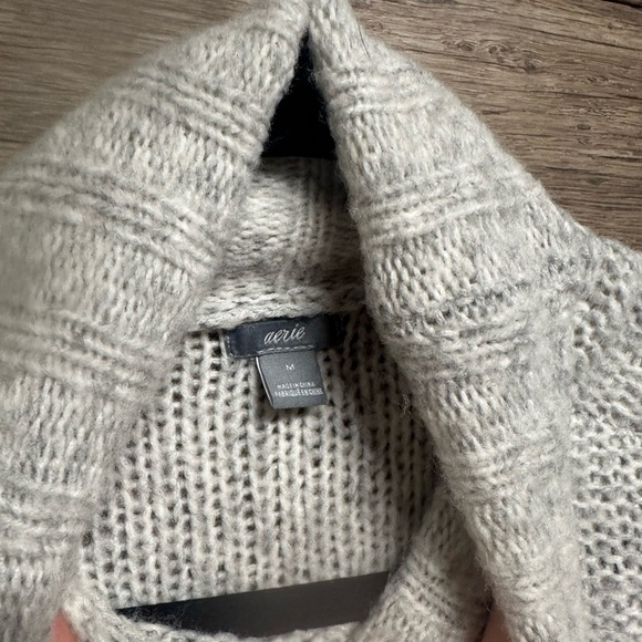 aerie Gray Cowl Neck Sweater with Chunky Knit and Relaxed Fit - Picture 4 of 4